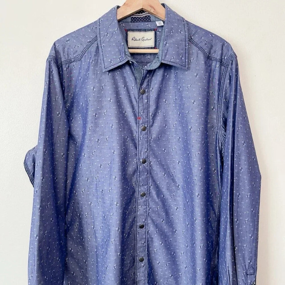 Robert Graham  Mens XL Tailored Fit Botanic Ditsy Blue Button Shirt - Picture 2 of 14
